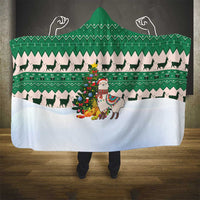Llama Decorating Tree in Santa Hat Hooded Blanket with Green Gift Pattern Design - Wonder Print Shop