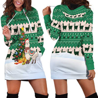 Llama Decorating Tree in Santa Hat Hoodie Dress with Green Gift Pattern Design - Wonder Print Shop