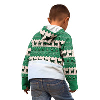 Llama Decorating Tree in Santa Hat Kid Hoodie with Green Gift Pattern Design - Wonder Print Shop