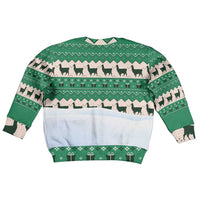Llama Decorating Tree in Santa Hat Kid Ugly Christmas Sweater with Green Gift Pattern Design - Wonder Print Shop