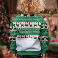 Llama Decorating Tree in Santa Hat Kid Ugly Christmas Sweater with Green Gift Pattern Design - Wonder Print Shop