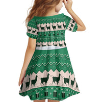 Llama Decorating Tree in Santa Hat Kid Short Sleeve Dress with Green Gift Pattern Design - Wonder Print Shop
