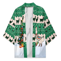 Llama Decorating Tree in Santa Hat Kimono with Green Gift Pattern Design - Wonder Print Shop