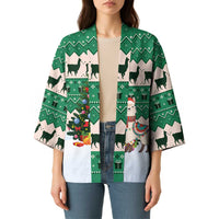 Llama Decorating Tree in Santa Hat Kimono with Green Gift Pattern Design - Wonder Print Shop