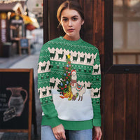 Llama Decorating Tree in Santa Hat Ugly Christmas Sweater with Green Gift Pattern Design - Wonder Print Shop