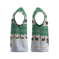 Llama Decorating Tree in Santa Hat Christmas Knitted V-Neck Vest with Green Gift Pattern Design - Wonder Print Shop