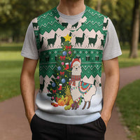 Llama Decorating Tree in Santa Hat Christmas Knitted V-Neck Vest with Green Gift Pattern Design - Wonder Print Shop