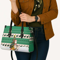 Llama Decorating Tree in Santa Hat Leather Bag with Green Gift Pattern Design - Wonder Print Shop