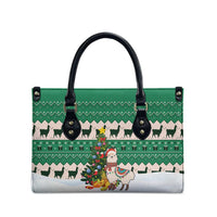 Llama Decorating Tree in Santa Hat Leather Bag with Green Gift Pattern Design - Wonder Print Shop