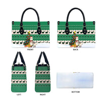 Llama Decorating Tree in Santa Hat Leather Bag with Green Gift Pattern Design - Wonder Print Shop