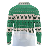 Llama Decorating Tree in Santa Hat Long Sleeve Polo Shirt with Green Gift Pattern Design - Wonder Print Shop