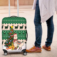 Llama Decorating Tree in Santa Hat Luggage Cover with Green Gift Pattern Design - Wonder Print Shop