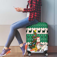Llama Decorating Tree in Santa Hat Luggage Cover with Green Gift Pattern Design - Wonder Print Shop