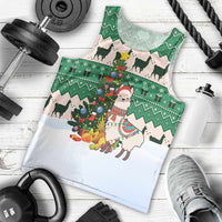Llama Decorating Tree in Santa Hat Men Tank Top with Green Gift Pattern Design - Wonder Print Shop