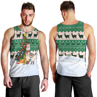 Llama Decorating Tree in Santa Hat Men Tank Top with Green Gift Pattern Design - Wonder Print Shop