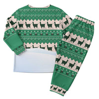Llama Decorating Tree in Santa Hat Christmas Pajama Set with Green Gift Pattern Design - Wonder Print Shop