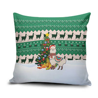 Llama Decorating Tree in Santa Hat Pillow Cover with Green Gift Pattern Design - Wonder Print Shop