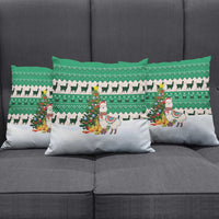 Llama Decorating Tree in Santa Hat Pillow Cover with Green Gift Pattern Design - Wonder Print Shop