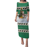 Llama Decorating Tree in Santa Hat Puletasi with Green Gift Pattern Design - Wonder Print Shop