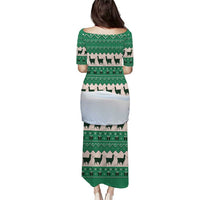 Llama Decorating Tree in Santa Hat Puletasi with Green Gift Pattern Design - Wonder Print Shop