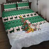 Llama Decorating Tree in Santa Hat Quilt Bed Set with Green Gift Pattern Design - Wonder Print Shop