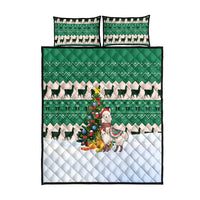 Llama Decorating Tree in Santa Hat Quilt Bed Set with Green Gift Pattern Design - Wonder Print Shop
