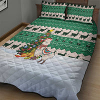 Llama Decorating Tree in Santa Hat Quilt Bed Set with Green Gift Pattern Design - Wonder Print Shop