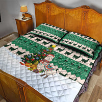 Llama Decorating Tree in Santa Hat Quilt Bed Set with Green Gift Pattern Design - Wonder Print Shop