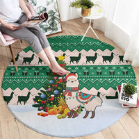 Llama Decorating Tree in Santa Hat Round Carpet with Green Gift Pattern Design - Wonder Print Shop
