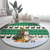 Llama Decorating Tree in Santa Hat Round Carpet with Green Gift Pattern Design - Wonder Print Shop