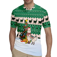 Llama Decorating Tree in Santa Hat Rugby Jersey with Green Gift Pattern Design - Wonder Print Shop