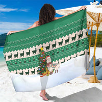 Llama Decorating Tree in Santa Hat Sarong with Green Gift Pattern Design - Wonder Print Shop