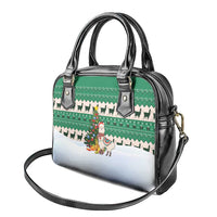 Llama Decorating Tree in Santa Hat Shoulder Handbag with Green Gift Pattern Design - Wonder Print Shop