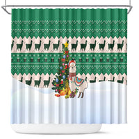 Llama Decorating Tree in Santa Hat Shower Curtain with Green Gift Pattern Design - Wonder Print Shop