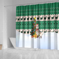 Llama Decorating Tree in Santa Hat Shower Curtain with Green Gift Pattern Design - Wonder Print Shop