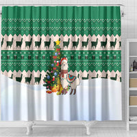 Llama Decorating Tree in Santa Hat Shower Curtain with Green Gift Pattern Design - Wonder Print Shop