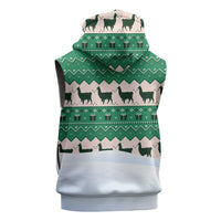 Llama Decorating Tree in Santa Hat Sleeveless Hoodie with Green Gift Pattern Design - Wonder Print Shop