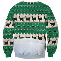 Llama Decorating Tree in Santa Hat Sweatshirt with Green Gift Pattern Design - Wonder Print Shop