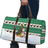 Llama Decorating Tree in Santa Hat Travel Bag with Green Gift Pattern Design - Wonder Print Shop