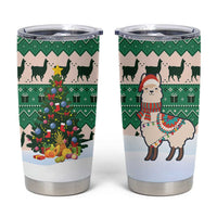 Llama Decorating Tree in Santa Hat Tumbler Cup with Green Gift Pattern Design - Wonder Print Shop