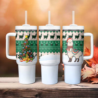 Llama Decorating Tree in Santa Hat Tumbler With Handle with Green Gift Pattern Design - Wonder Print Shop