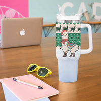 Llama Decorating Tree in Santa Hat Tumbler With Handle with Green Gift Pattern Design - Wonder Print Shop