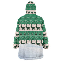 Llama Decorating Tree in Santa Hat Wearable Blanket Hoodie with Green Gift Pattern Design - Wonder Print Shop