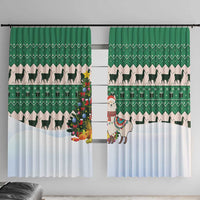 Llama Decorating Tree in Santa Hat Window Curtain with Green Gift Pattern Design - Wonder Print Shop