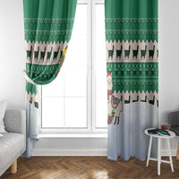 Llama Decorating Tree in Santa Hat Window Curtain with Green Gift Pattern Design - Wonder Print Shop