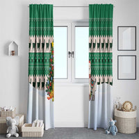 Llama Decorating Tree in Santa Hat Window Curtain with Green Gift Pattern Design - Wonder Print Shop