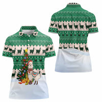 Llama Decorating Tree in Santa Hat Women Polo Shirt with Green Gift Pattern Design - Wonder Print Shop