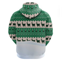 Llama Decorating Tree in Santa Hat Zip Hoodie with Green Gift Pattern Design - Wonder Print Shop