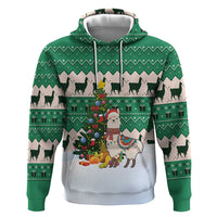 Llama Decorating Tree in Santa Hat Zip Hoodie with Green Gift Pattern Design - Wonder Print Shop