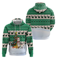 Llama Decorating Tree in Santa Hat Zip Hoodie with Green Gift Pattern Design - Wonder Print Shop